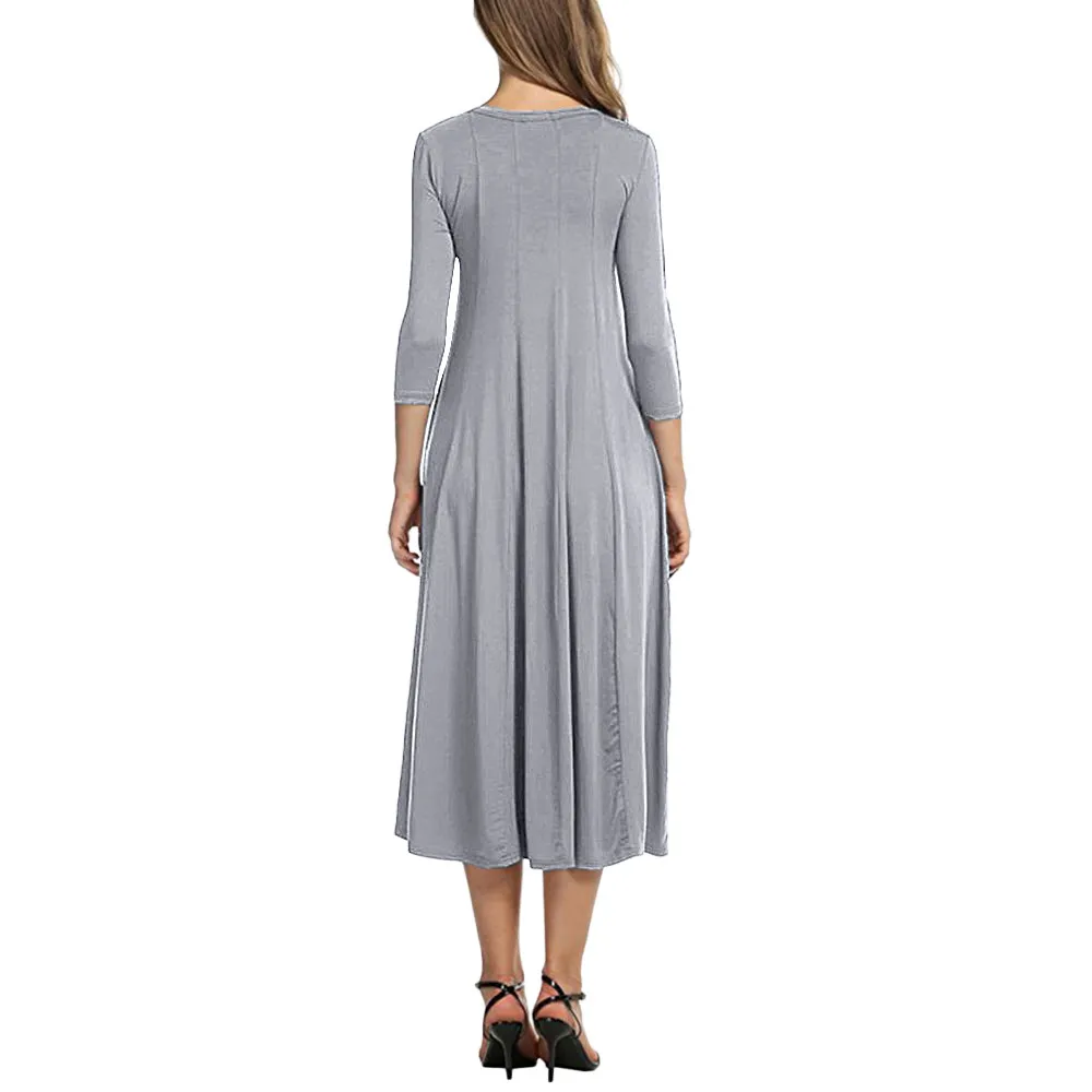 JAYCOSIN Casual Womens Half Sleeve Loose Long Maxi Dress Autumn Winter A-Line Solid color o-neck Dress Vestido Vestidos Elbise
