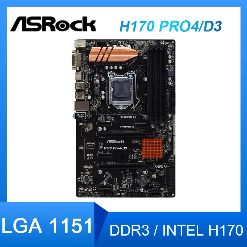 1151 материнская плата для ASRock H170 PRO4/D3 DDR3 ram 64 ГБ SATA III Intel ATX Core i3-6100T | Компьютеры и