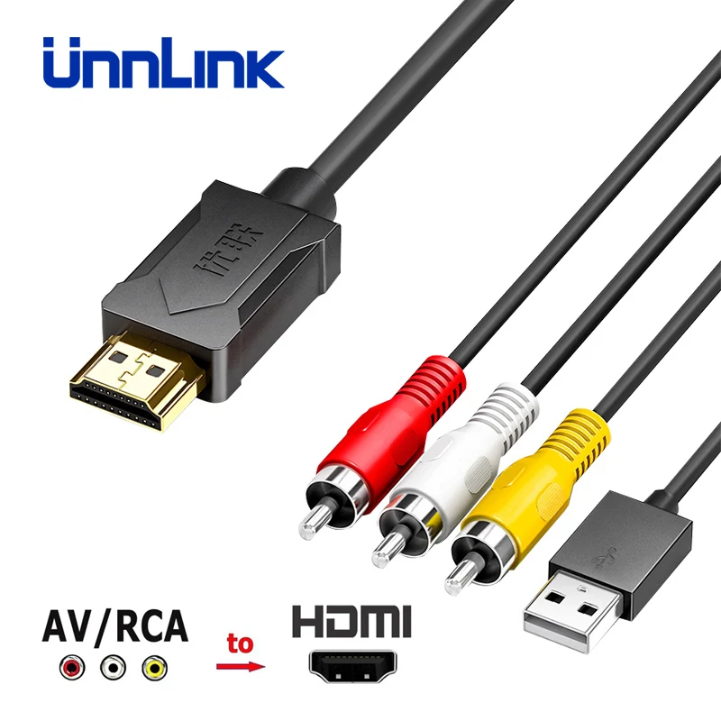 Unnlink RCA/AV в HDMI кабель конвертер композитный CVBS в HDMI адаптер с аудио 1080 p@ 60 Гц NTSC/PAL для старой приставки DVD VCD