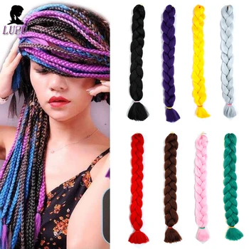 

LUPU 82 Inch Long Jumbo Braids Black Pink Purple Ombre Crochet Braiding Hair Synthetic Hair Extensions High Trmperture Fiber