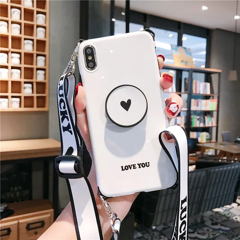 Чехлы для телефонов через плечо для iphone 11 pro X XR Xs max 6s 7 8plus love heart shell складной держатель подставка задняя крышка с длинным ремешком