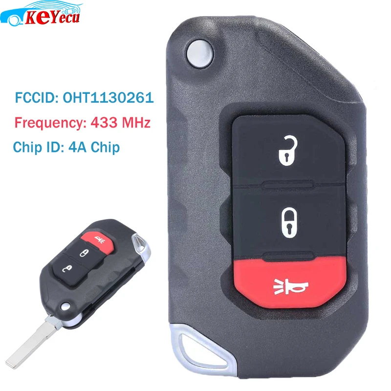 KEYECU 3 кнопки флип пульт дистанционного ключа 433 МГц PCF7939M 4A чип для- Jeep Wrangler FCCID: OHT1130261 PN: 68416782AA