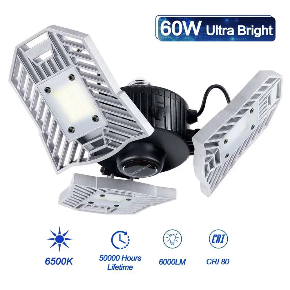 

Dropshipping 45W 60W Deformable LED Garage Lights Bulb E27 Foldable Ceiling Fixture Work Shop Light 6000LM