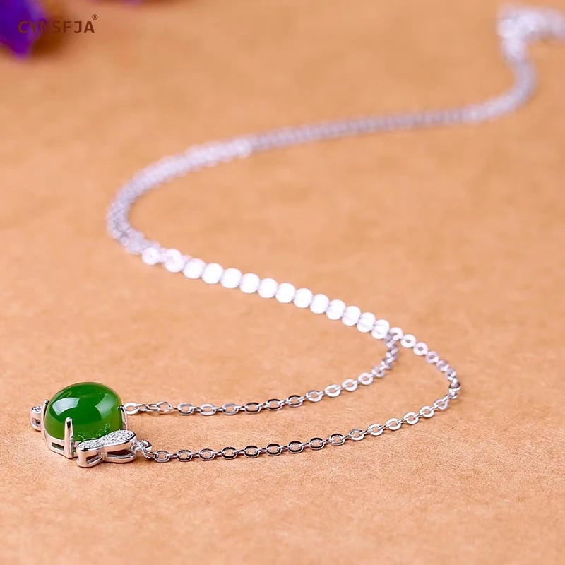 CYNSFJA Реал Certified(Hetian) нефрита Jade Jasper 925 пробы серебро ювелирные амулеты талисманы зеленый нефритовый кулон лучшие подарки