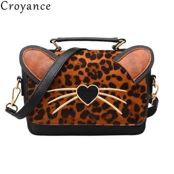 

Croyance 2020 Women's Leopard PU Leather Shoulder Bags Cute Cat Crossbody Handbags Girls Fashion Sling Shoulder Bags Purse