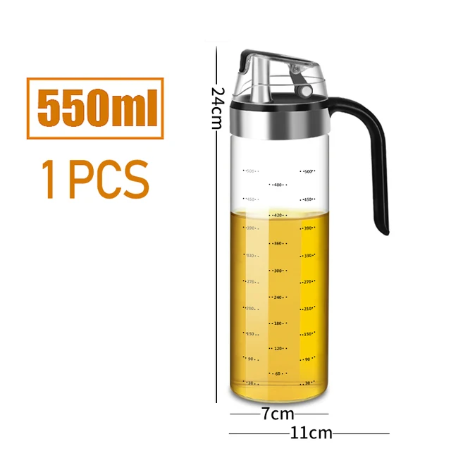 Large Olive Oil Dispenser Bottle Auto Flip Condiment Container Automatic Cap and Leakproof Vinegar Glass Cruet 550ML 1pcs