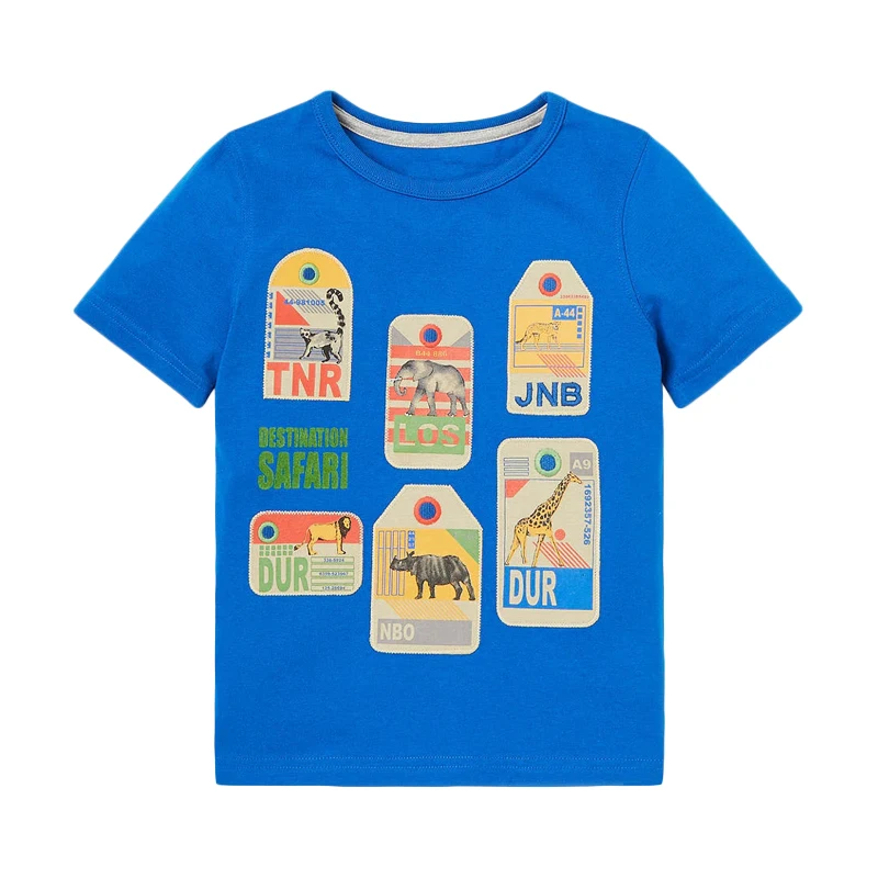 Little maven/Новинка г.; летняя одежда для маленьких мальчиков; брендовая футболка с короткими рукавами и принтом с животными; футболки для мальчиков - Цвет: Небесно-голубой
