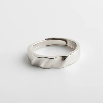 

100% S925 sterling silver ring women's punk geometric wavy opening adjustable ring simple fashion party jewelry gift