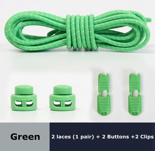 1Pair Colored Dots Round Shoelaces Elastic Plastic Lock Hiking Sports No Tie Shoelace Adult Children Shoe Accessories Lazy Lace green