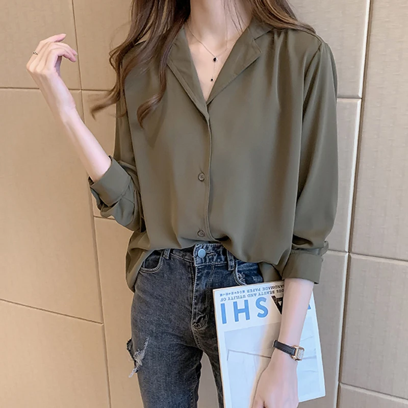 Casual Solid Female Shirts Korean Style 