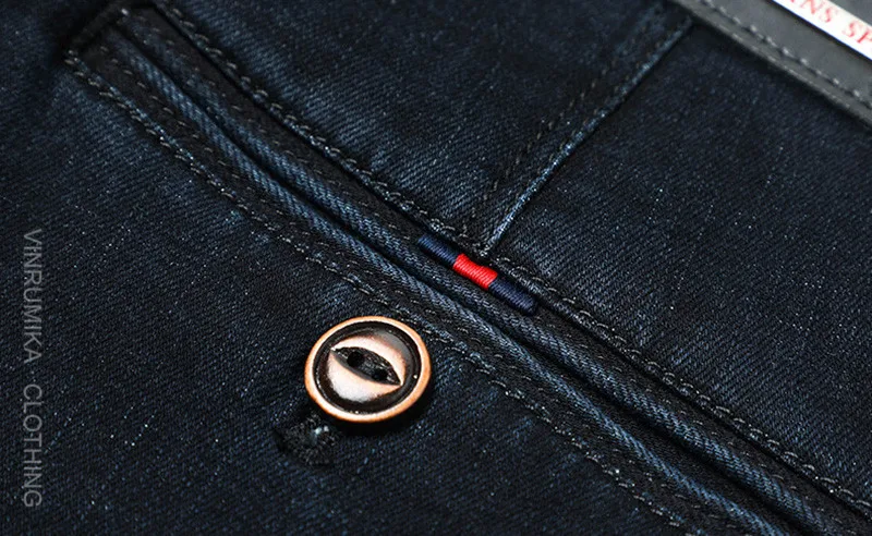 Весенние мужские повседневные Брендовые прямые джинсы среднего возраста, осенние мужские хлопковые синие плотные штаны, черные ковбойские длинные брюки