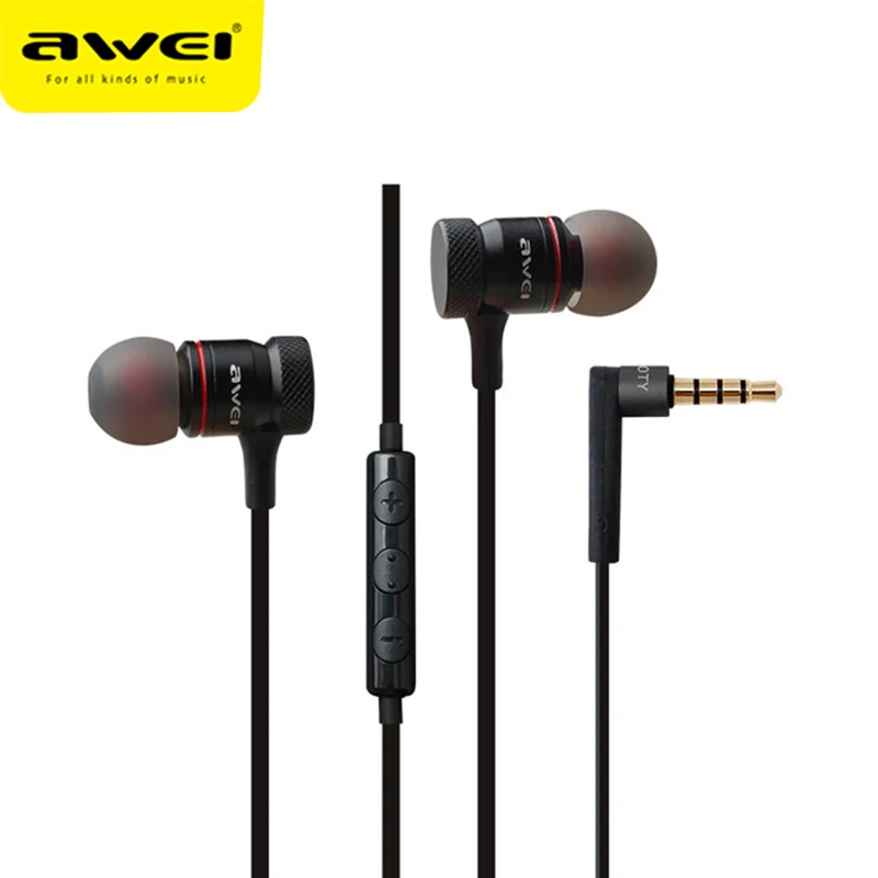 Awei ES 70TY Wired Earphone Earbuds Stereo Headset With Microphone Metal In Ear Super Bass Earpiece For iphone Samsung Xiaomi