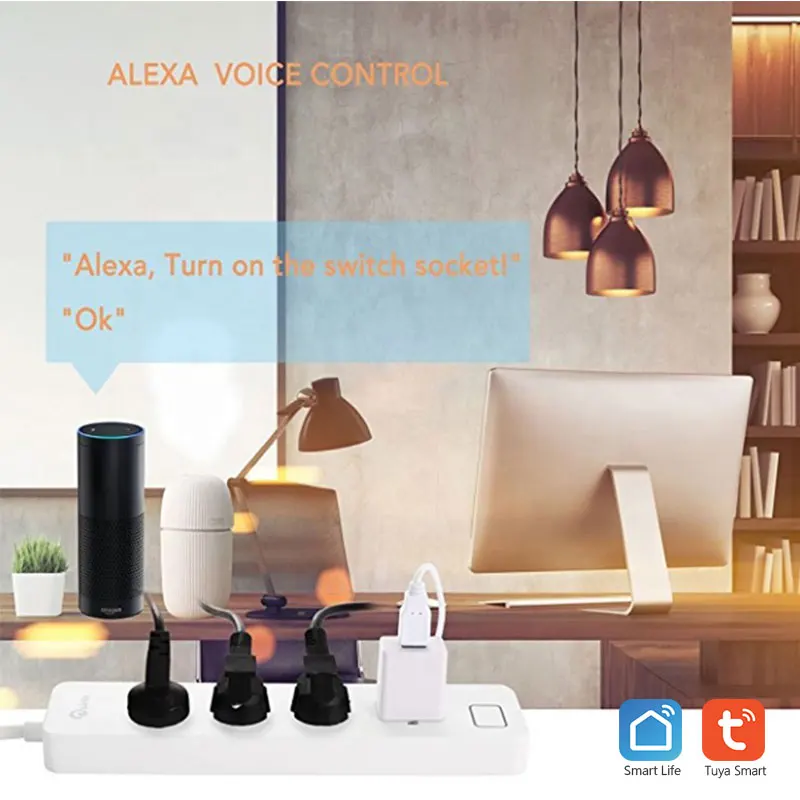 Tuya умный дом автоматизация WiFi полосы питания 4 розетки поддержка Alexa Google Assistant