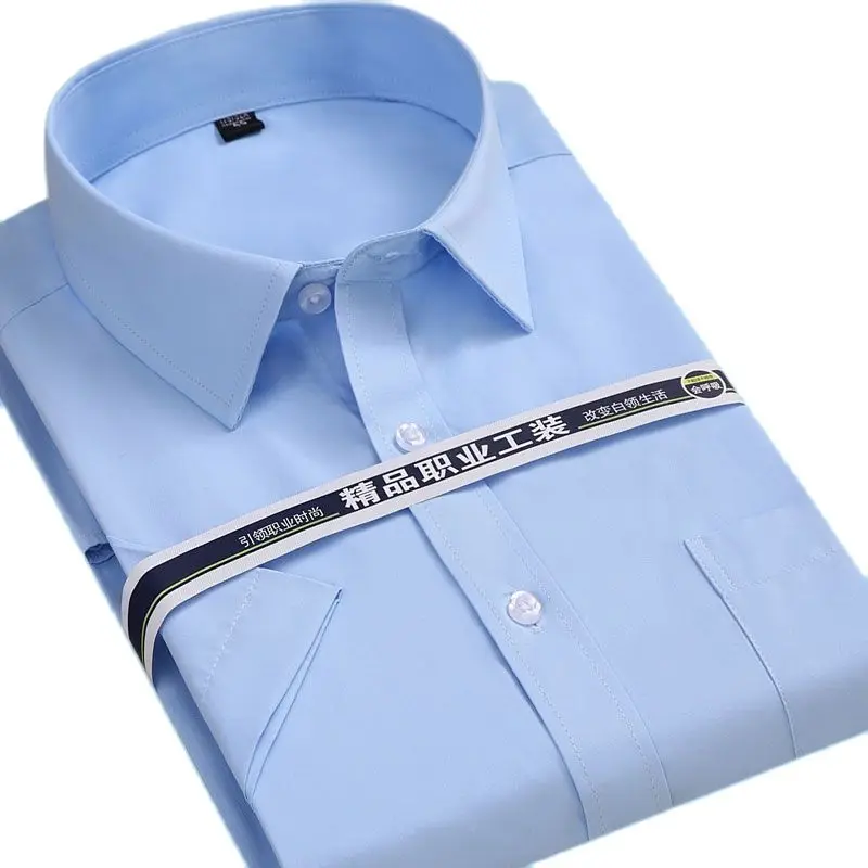 

Summer Short Sleeve square collar regular fit oversize S to 8xl solid plain/twill formal business men dress shirts