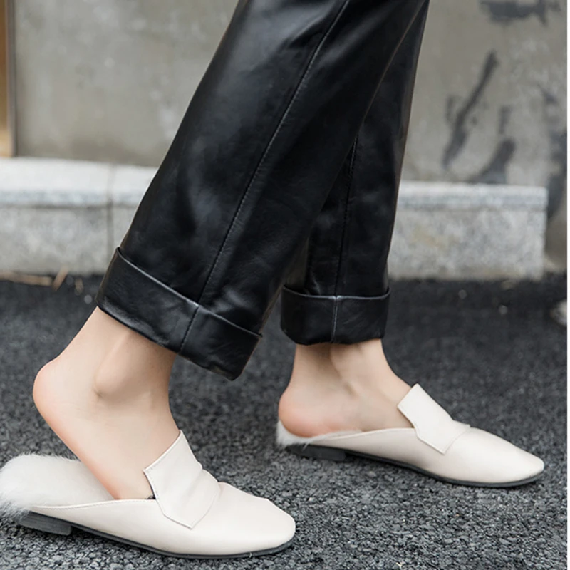 Женские брюки из натуральной кожи Pantalon из натуральной кожи, черные узкие брюки-карандаш с заклепками, женские зимние уличные брюки большого размера