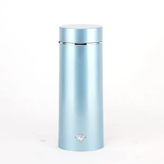 Портативный дорожный электрический чайник для воды, мини-термос, умный чайник, нагревательная чашка, бойлер для кипения молока, металлическая бутылка из нержавеющей стали - Цвет: Blue