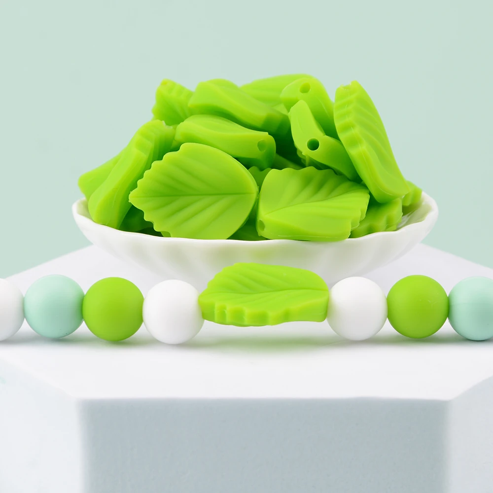 LOFCA 5 Stück süße Blatt-Silikonperlen, lebensmittelechtes BPA-freies Silikon, lebensmittelechte Perlen, DIY-Silikon-Schlüsselanhänger, Schmuckzubehör – Detail 18