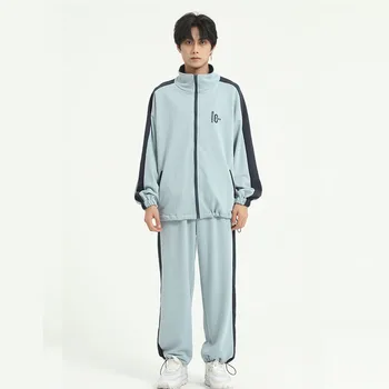 

Male Hip Hop Sportswear Hoodie Coat Pant Tracksuit Men 2 Pieces Suits Sets Letter Embroidery Zipper Sweatshirt Jacket Trousers