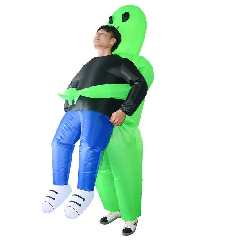 Надувной костюм зеленый инопланетянин для взрослых и детей Забавный праздничный костюм нарядное платье унисекс костюм на Хэллоуин