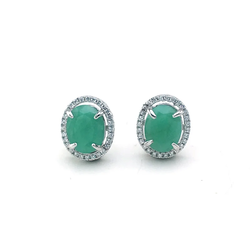 Женские серьги из серебра 925 пробы с изумрудами 7 Х9 мм | Украшения и аксессуары