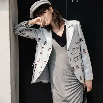 

ZCSMLL Character Letters Fun Printing Single-breasted Long-sleeved Suit Women 2020 Autumn New Retro Jacket