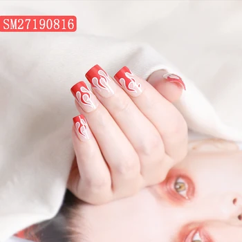 

24pcs/Set Nail Art Tips Flame Fire Pattern False Nails Pre-Design Girls Short Full Cover France Fake Nails Perfect For Daily