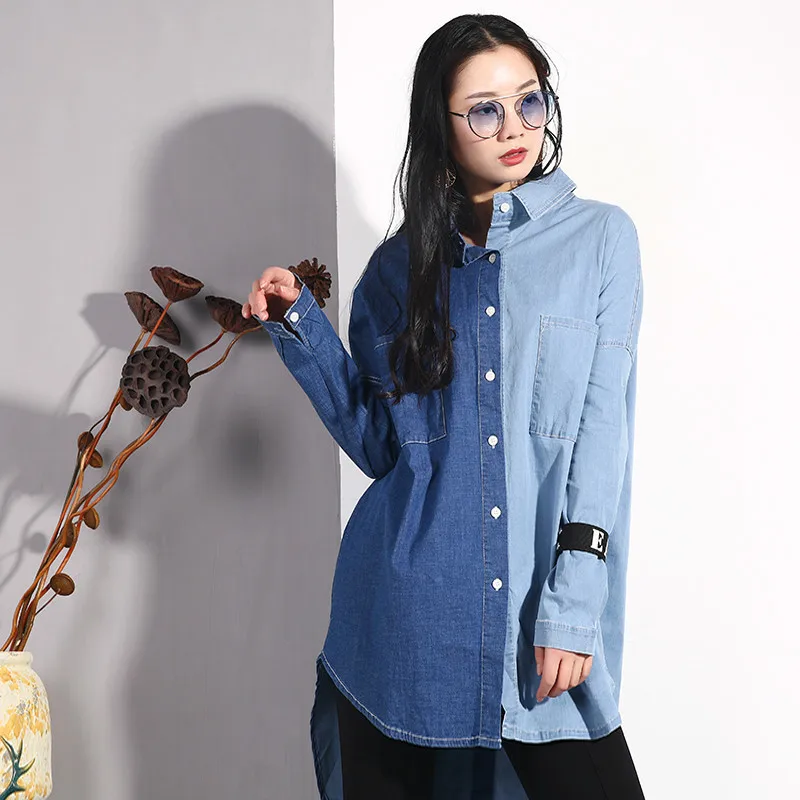 Fashion Tide Autumn Single Button Patchwork Denim Coat Personality Pocket For Women Fashion Jacket Batwing Full Sleeve MA71515