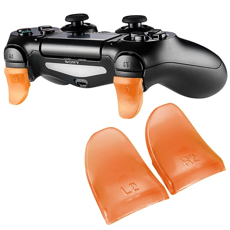 L2 R2 Botones extensores de botón + tapas de palillo de pulgar, agarres  para palancas, tapa de joystick para Playstation 4 PS4 Controller (naranja)