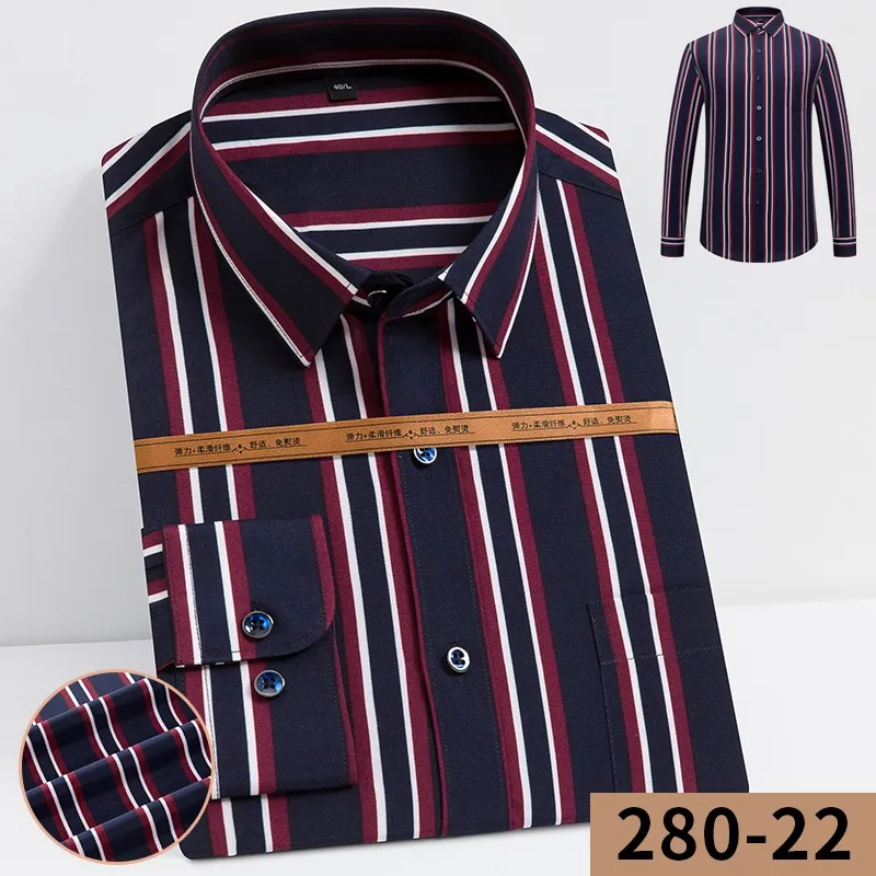 2022 New Solid Male Plus Size Regular Fit Stripe Business Shirt White Blue High Quality  Men Dress Long Sleeve Shirt men's short sleeve dress shirts