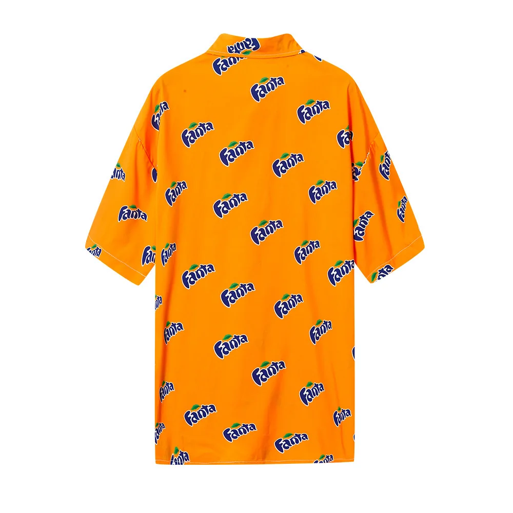 

Fun Orange Soda Fanta Printed Loose-Fit Men And Women Japanese-style Hong Kong Flavor Short-sleeved Shirt T4607