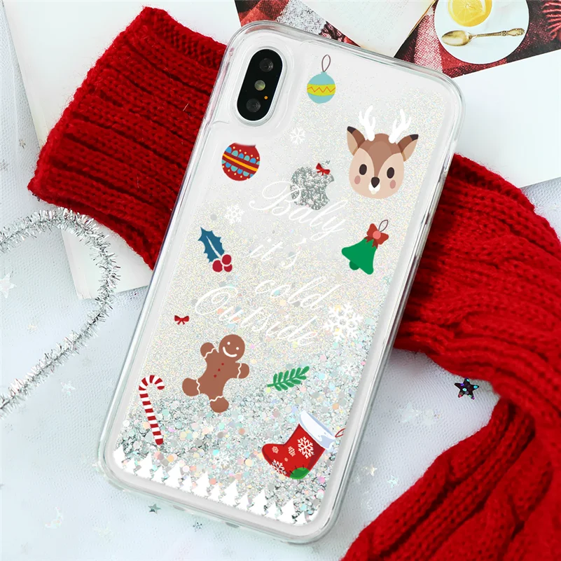 sdbaby Жидкий Блестящий противоударный чехол для iPhone 7, 8, 6, 6S Plus, 11 Pro, X, XR, XS Max, ТПУ, Рождественская накладка олень, чехол для iPhone 7 - Цвет: sdbaby