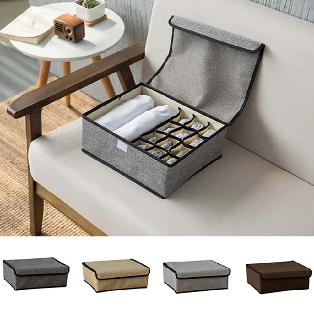 

Washable Bra Underwear Storage Box With Cover linen Folding Cases Necktie Socks Underwear Clothing Organizer Container Bra Box