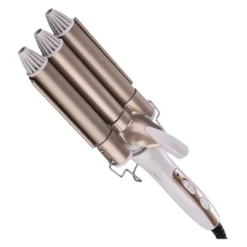 

Large Three Stick Curler Egg Roll Head 3 Tube Ceramic Curling Iron Salon Home Use with EU Plug (Golden 25mm)