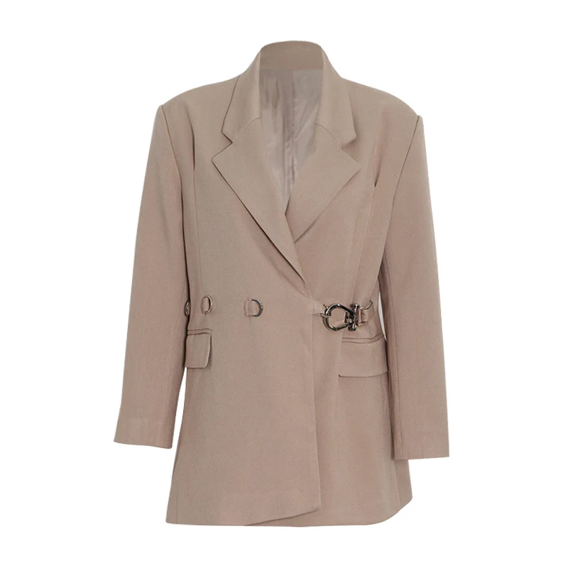 ECRURANI White Elegant Jackets For Women Lapel Long Sleeve Lace Up Loose Solid Vintage Coats Female Fashion Clothing 2022 Style