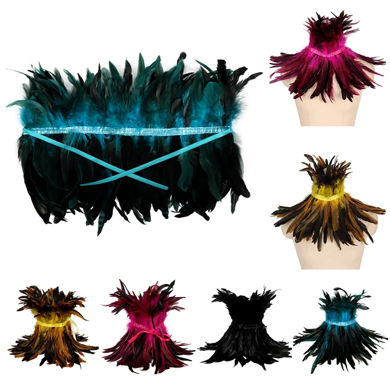 Harness Fashion Belt Around Neck Feathers Victorian Gothic Style Natural Plumes Collar Choker Shoulder Wrap Cape Ribbon Cosplay