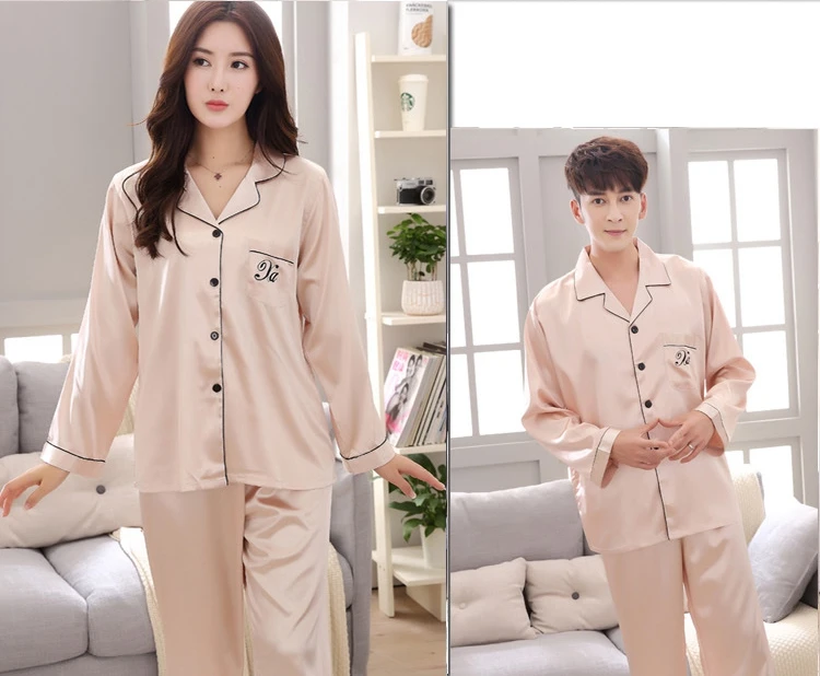 Luxury Pajama suit Satin Silk Pajamas Sets Couple Sleepwear Family Pijama Lover Night Suit Men & Women Casual Home Clothing black pajama pants