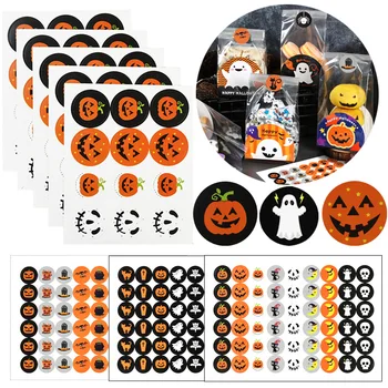 

Halloween Paper Sticker Horror Pumpkin Ghost Bat Cookie Candy Bag Round Stickers For DIY Halloween Party Gift Packing Box Decor