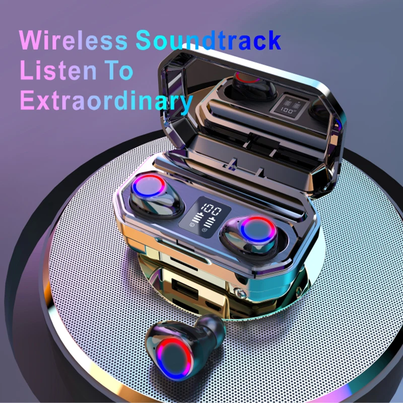 СВЕТОДИОДНЫЙ цифровой дисплей 2000 мА TWS5.0 двойная Беспроводная bluetooth гарнитура