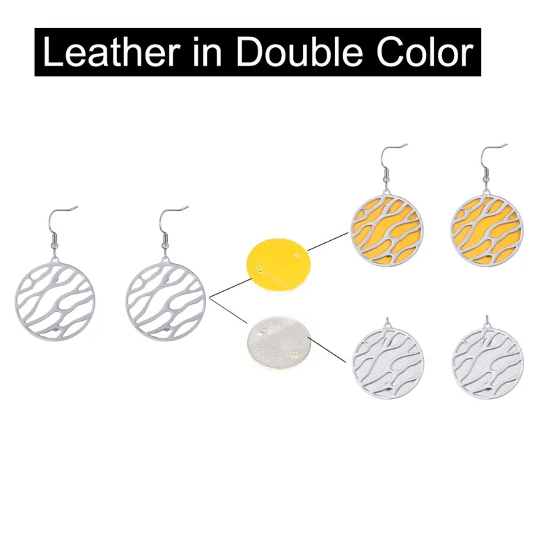 Cremo Stainless Steel Women's Earrings Leather Interchangeable Round Drop Earrings Dangle Jewelry 5