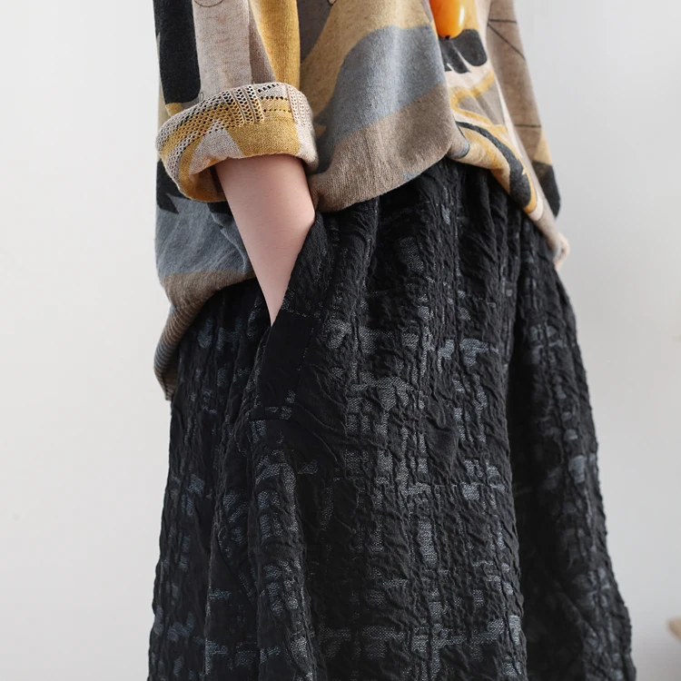 Women Jacquard Harem Pants Vintage Elastic Waist Trouser High Quality Autumn New Casual Cotton High Waist Pants