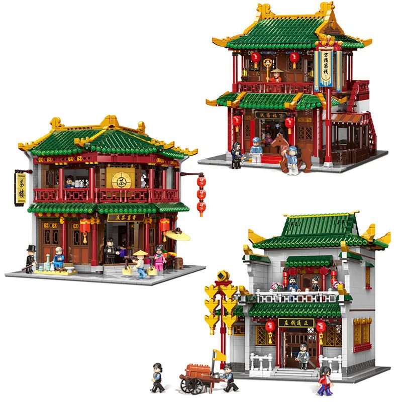 

XINGBAO Building Blocks Chinese Street View Series Silk Fabrics Zhuang Theater Tea House Tavern Small Particles Assembled Buildi