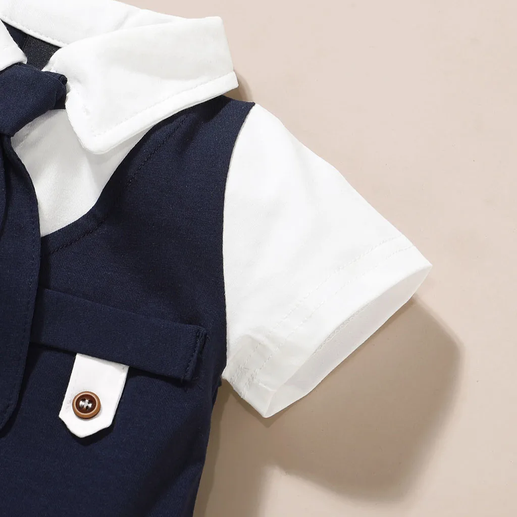 Newborn Infant Baby Boys clothes Solid Gentleman Tie Romper Jumpsuit Outfits Baby Clothing Short Sleeve T-shirt #C