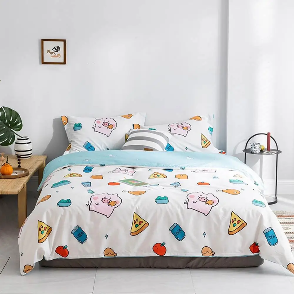 

2019 Pig Pizza Cola Food Duvet Cover Set Flat Fitted Sheet Cotton Bedlinens Hypoallergenic Twin Queen King Bedlinens