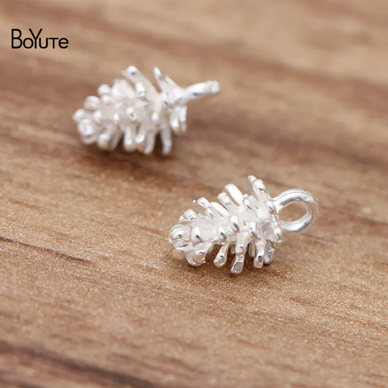 Silver Plated BoYuTe(100 шт./лот) 12*7 мм металлический сплав сосновый конус Подвески DIY ювелирные аксессуары для волос материалы ручной работы - Цвет: Silver Plated