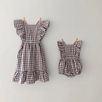 

New Girls Summer Dresses Flying Sleeve Cotton Dress For Girls Princess Dress Plaid Kids Dresses Vestidos Children Clothing