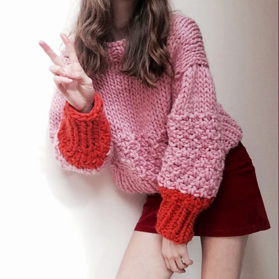 Розовый свитер TEELYNN для женщин пуловер ручной работы толстый зимний теплый