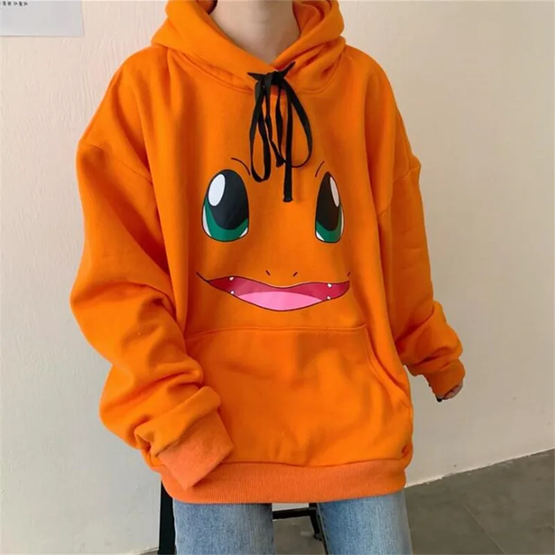 Charmander Милая толстовка с капюшоном для девочек с рисунком из мультфильма «Покемон Пикачу», «чармандер», «Бульбазавр», «Сквиртл», куртка с принтом, топ с капюшоном средней длины - Цвет: Charmander