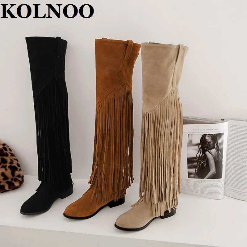

Kolnoo New Classic Style Handmade Ladies Over Knee Boots Tassel&Fringed 3-Colors Winter Long Boots Sexy Fashion Evening Shoes
