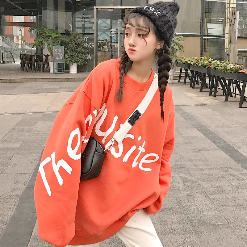 Осенняя Женская Повседневная Толстовка с капюшоном, корейский Ulzzang Harajuku пуловер с надписью, женские толстовки с длинным рукавом, топы