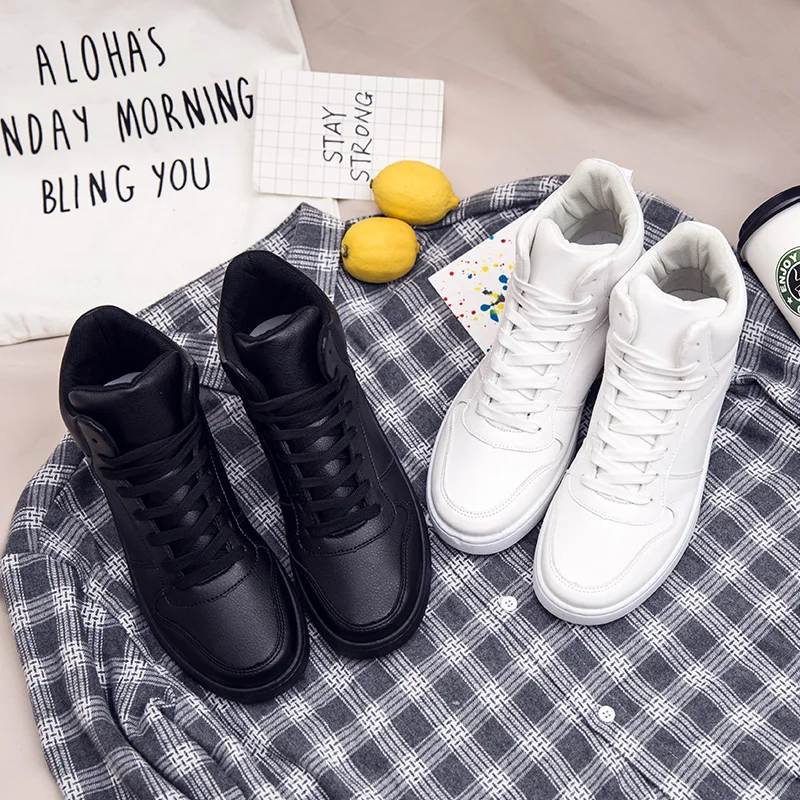 

Men Vulcanized Flats Shoes 2019 Fashion Students White Ankle Board Shoes Men Trend Breathable High Top Sneakers Basket Male